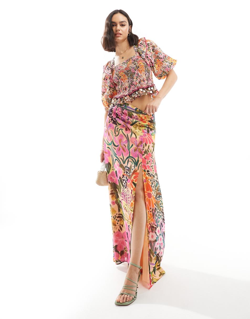 Hope & Ivy maxi skirt with thigh split in floral - part of a set
