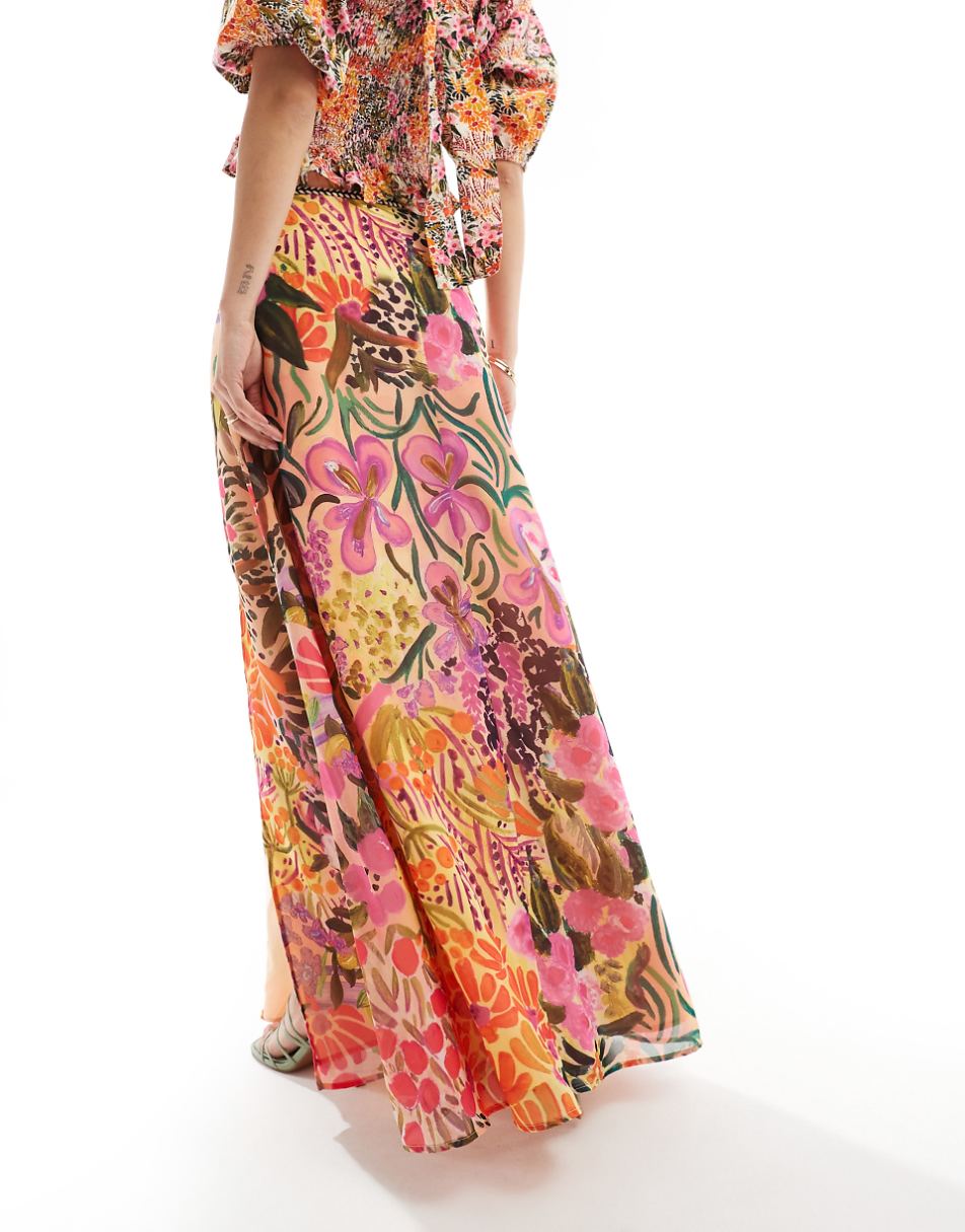 Hope & Ivy maxi skirt with thigh split in floral - part of a set