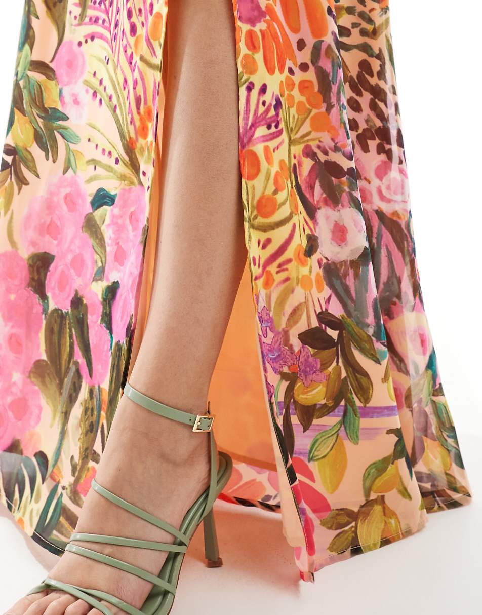 Hope & Ivy maxi skirt with thigh split in floral - part of a set
