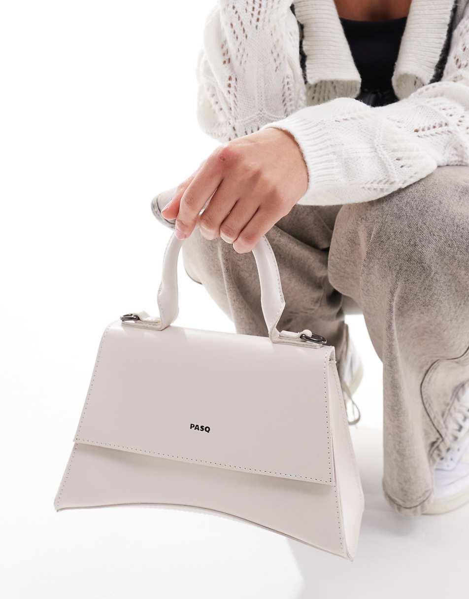 PASQ curved bottom mini grab bag with cross-body strap in off-white