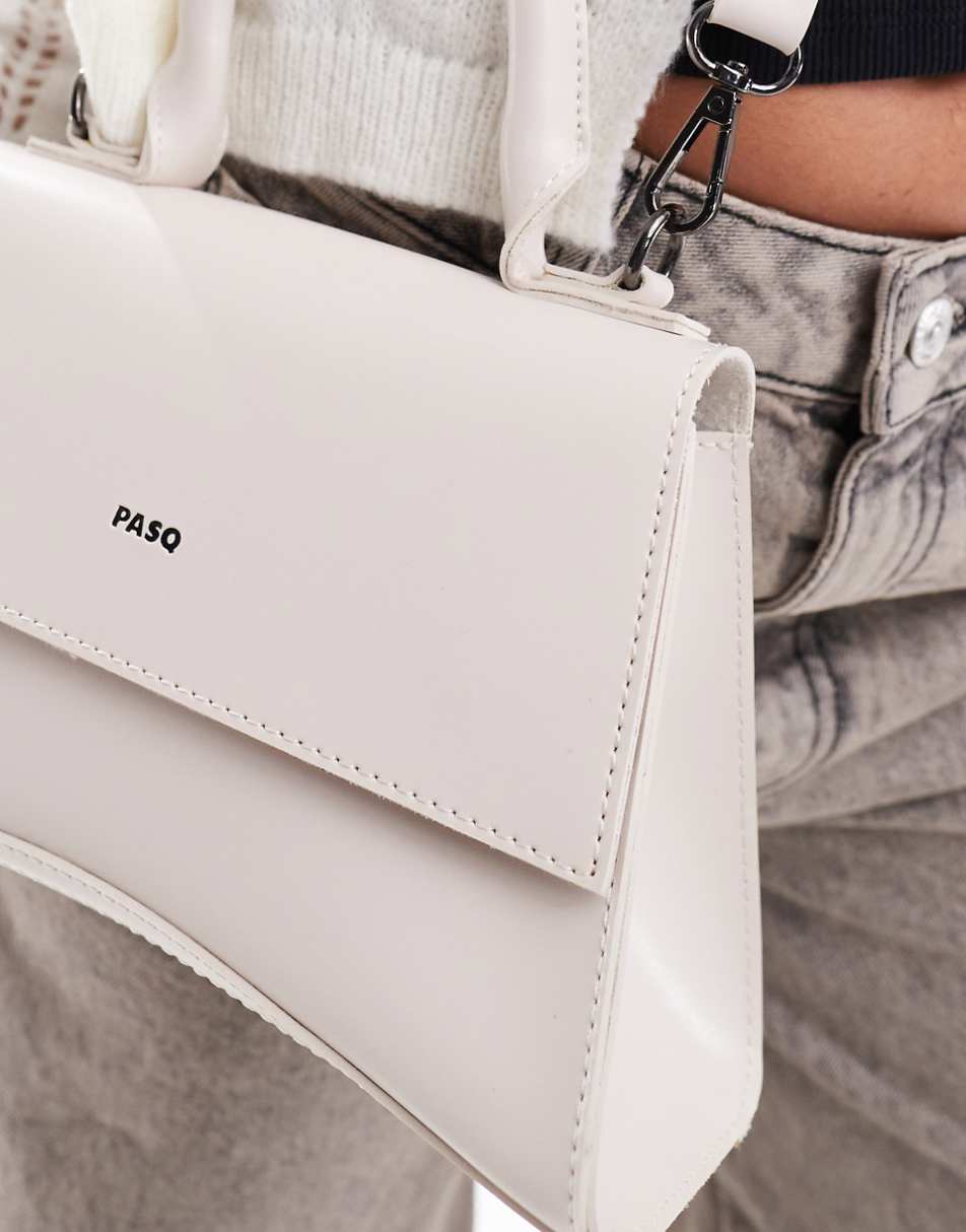 PASQ curved bottom mini grab bag with cross-body strap in off-white