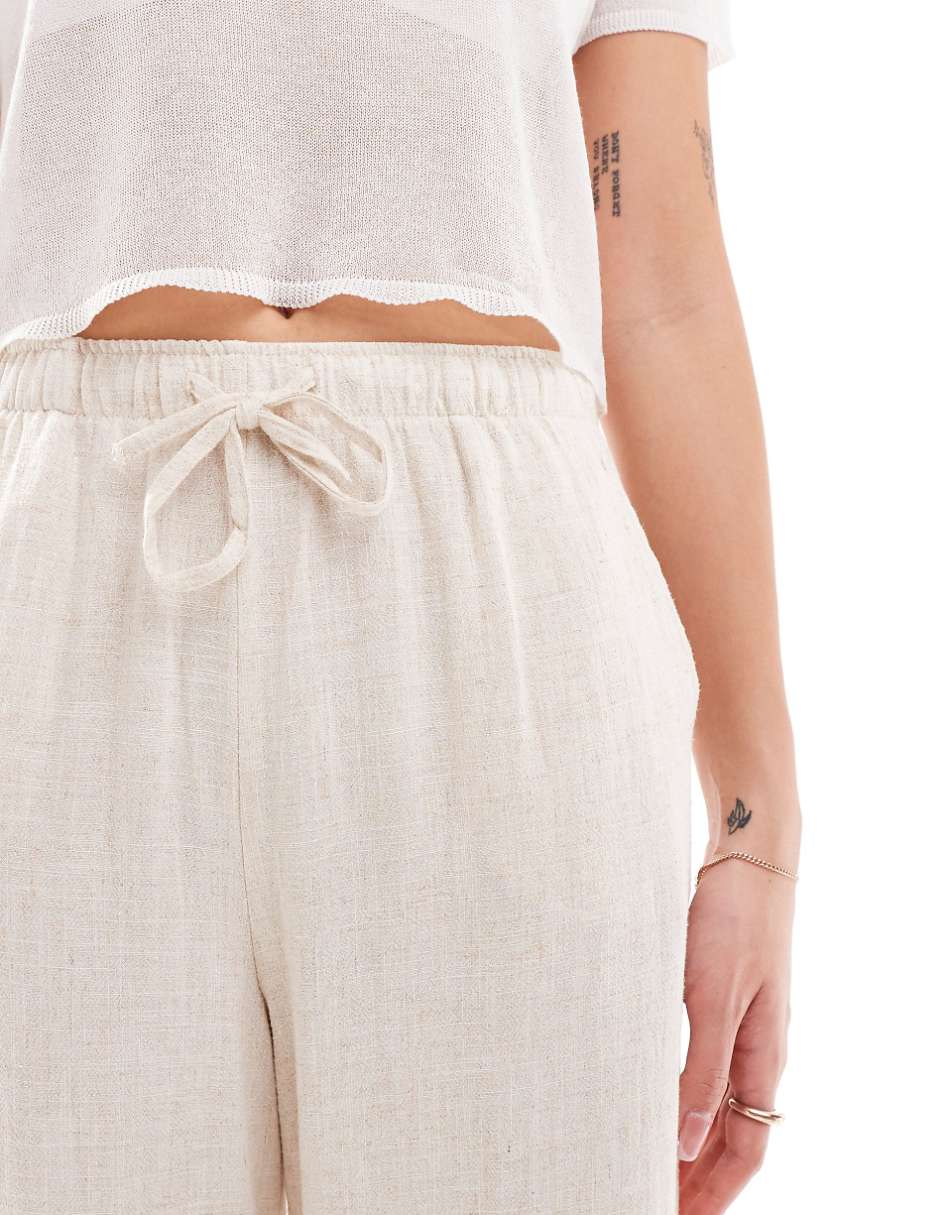 Stradivarius linen look pull on pants in natural