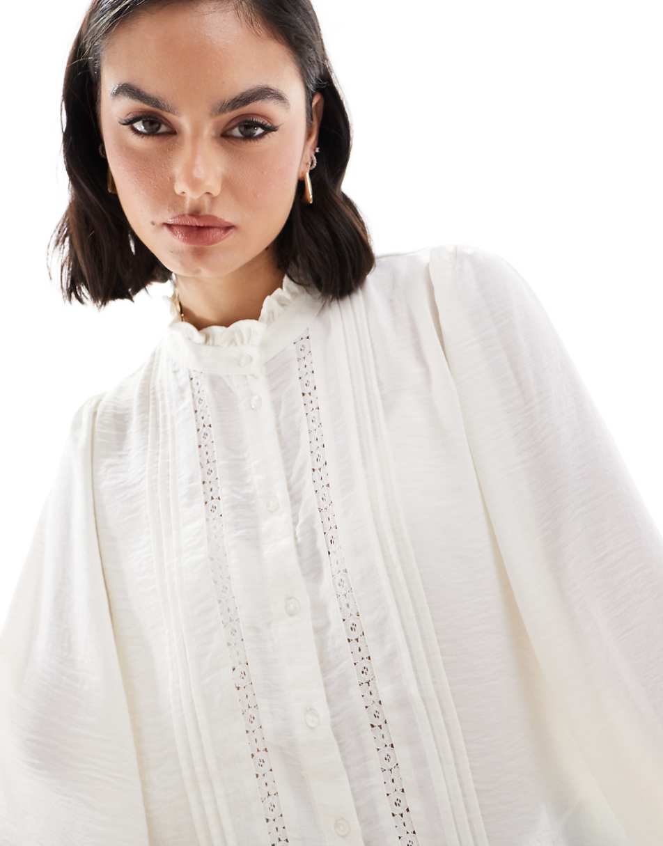 JDY lace detail blouse in cream
