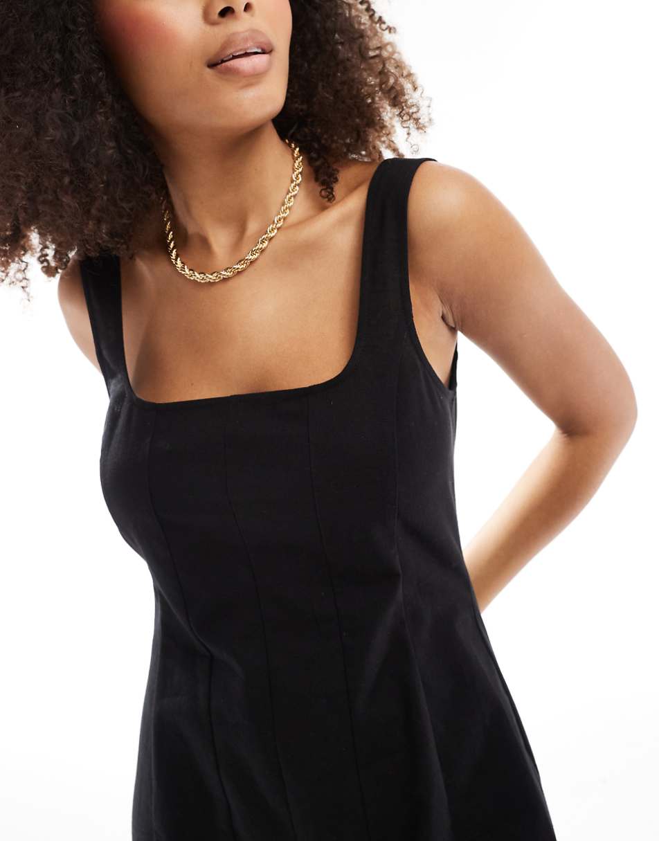 ASOS DESIGN square neck seamed tennis jumpsuit in black