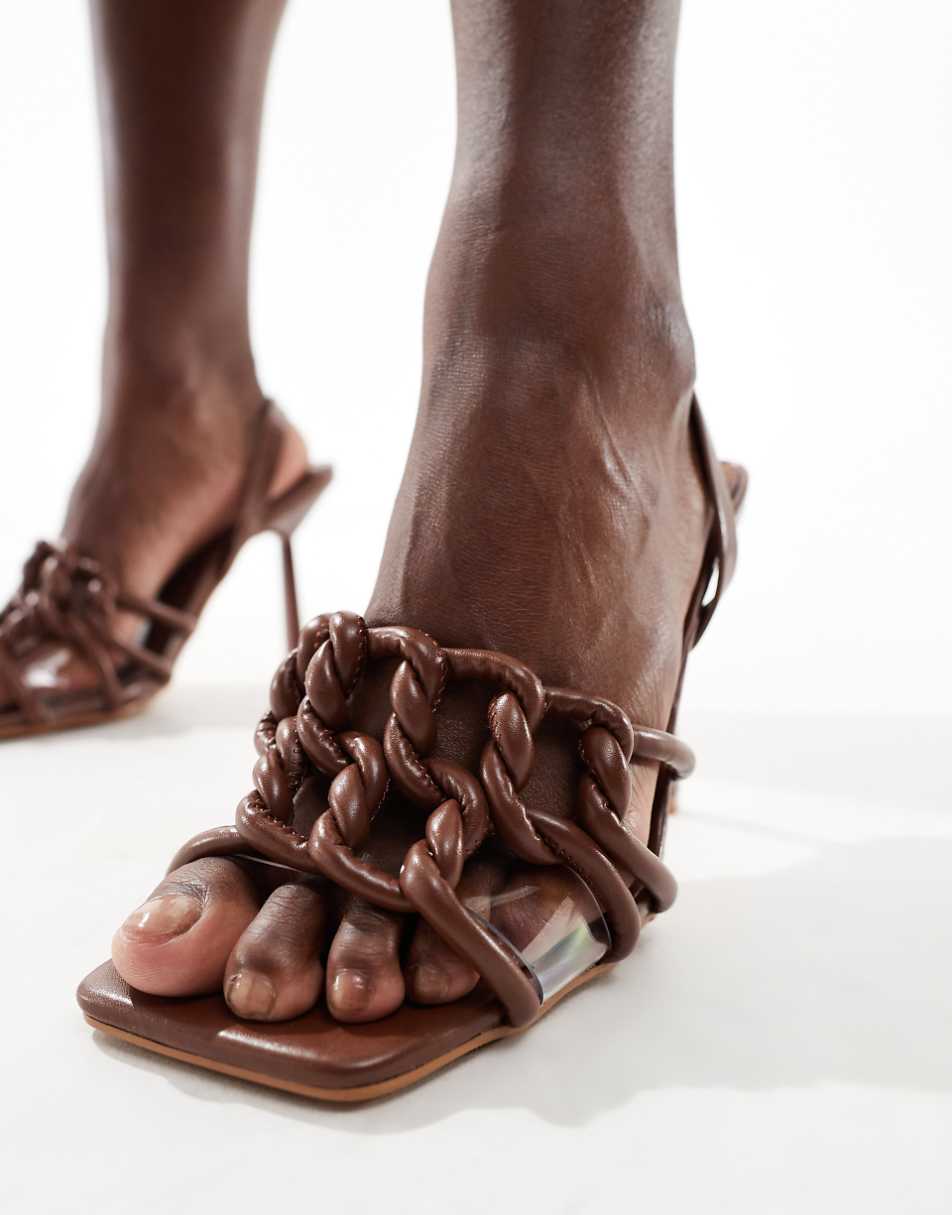 Public Desire Rayne woven slingback heeled sandals in brown