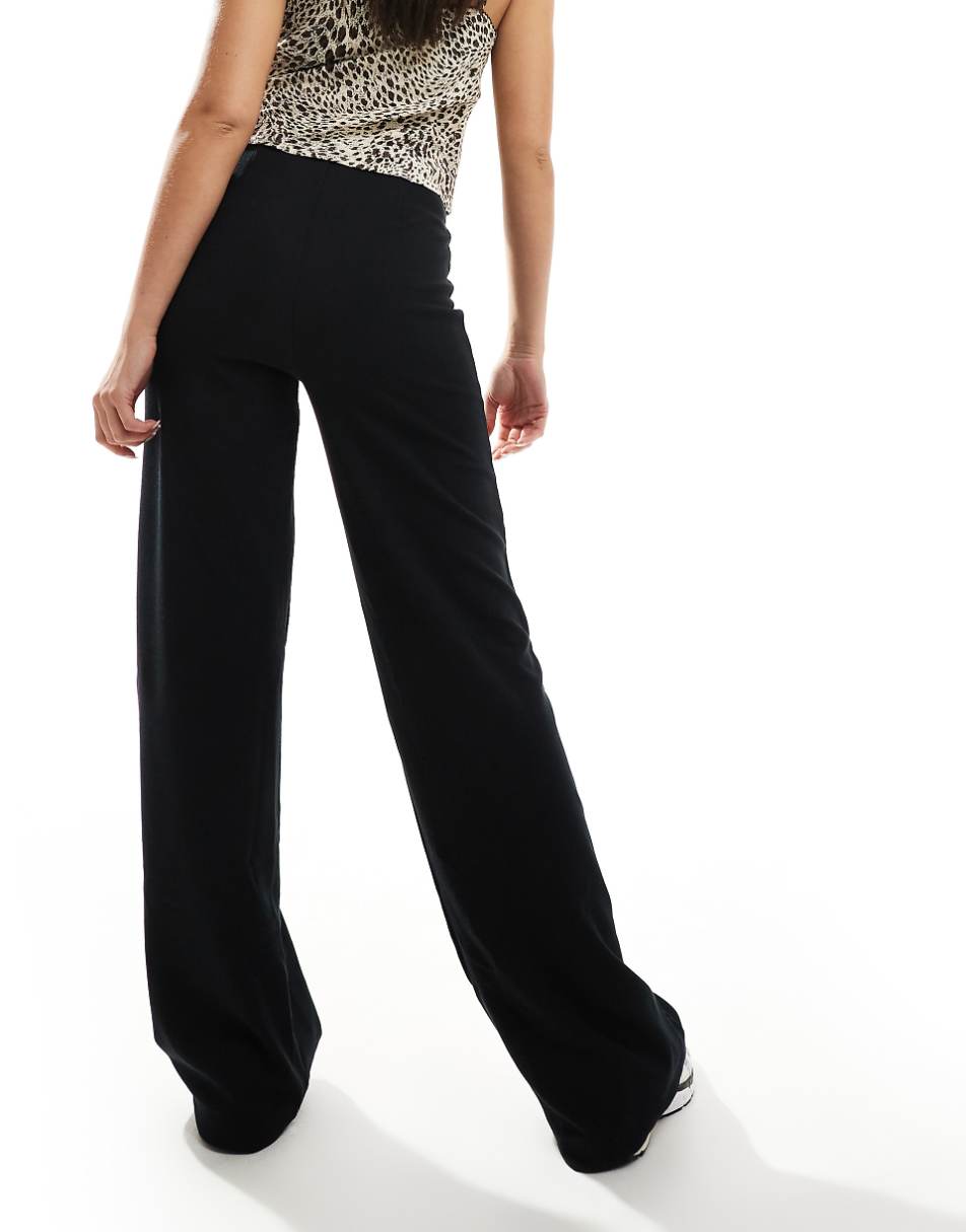 ASOS DESIGN wide leg heavyweight rib pants in black