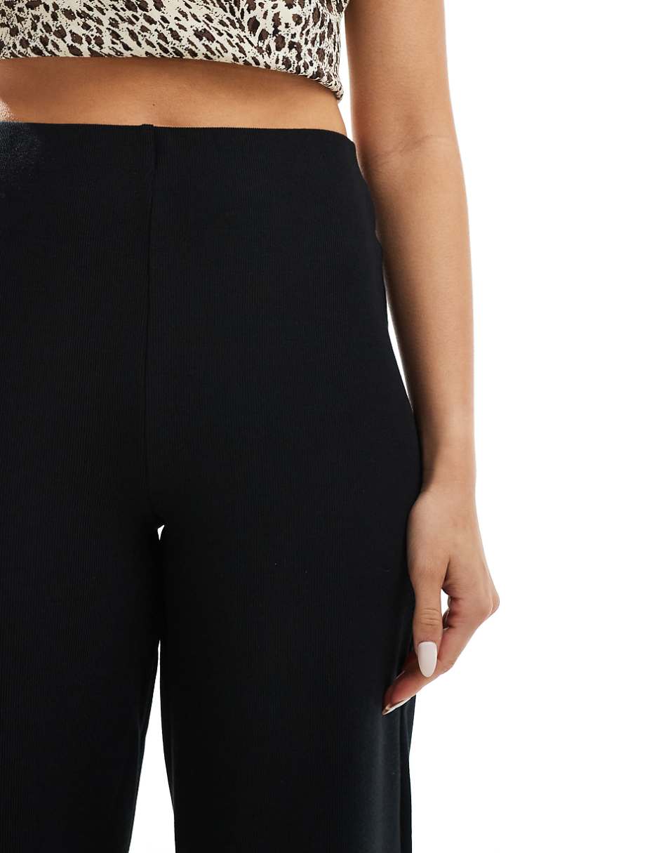 ASOS DESIGN wide leg heavyweight rib pants in black