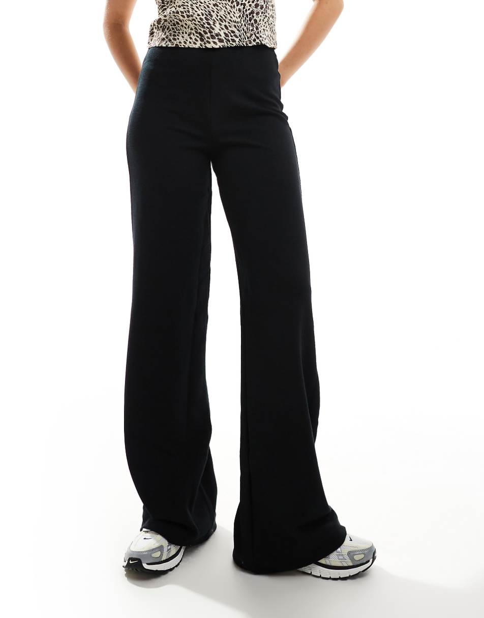 ASOS DESIGN wide leg heavyweight rib pants in black