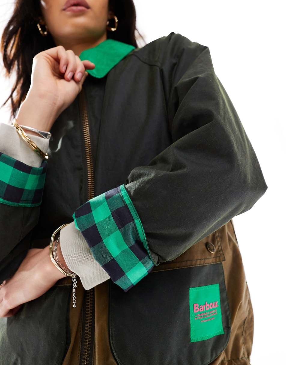 Barbour x ASOS Hayley patchwork wax jacket in forest green