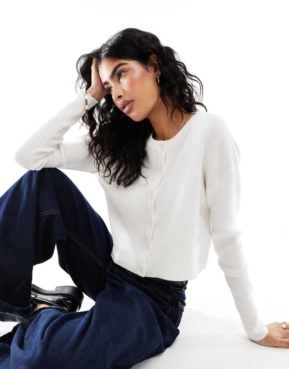 ASOS DESIGN slim fit cardigan with crew neck in cream