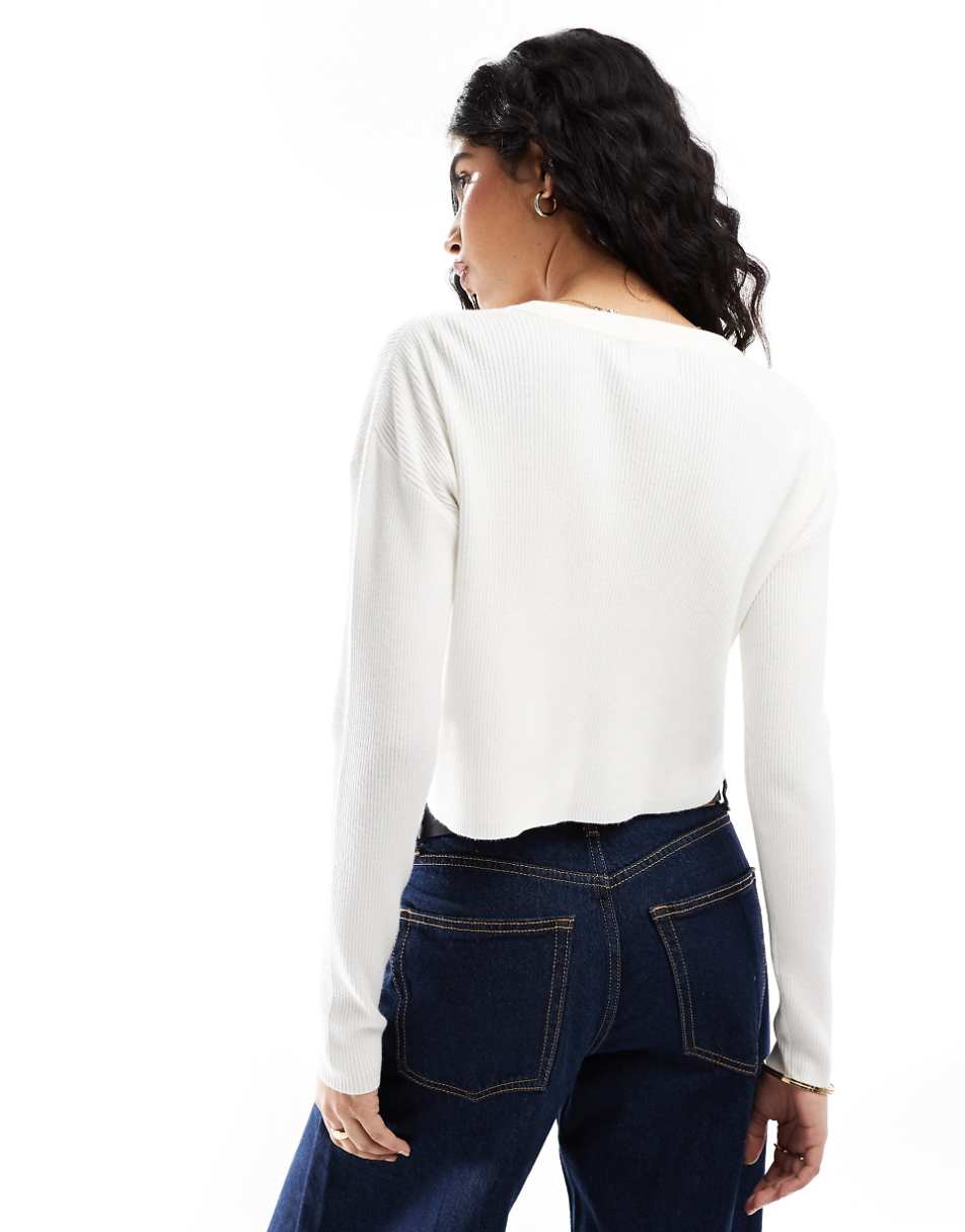 ASOS DESIGN slim fit cardigan with crew neck in cream
