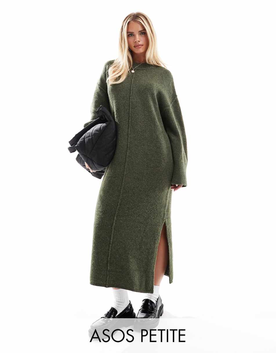 ASOS DESIGN Petite seam front midaxi dress in khaki