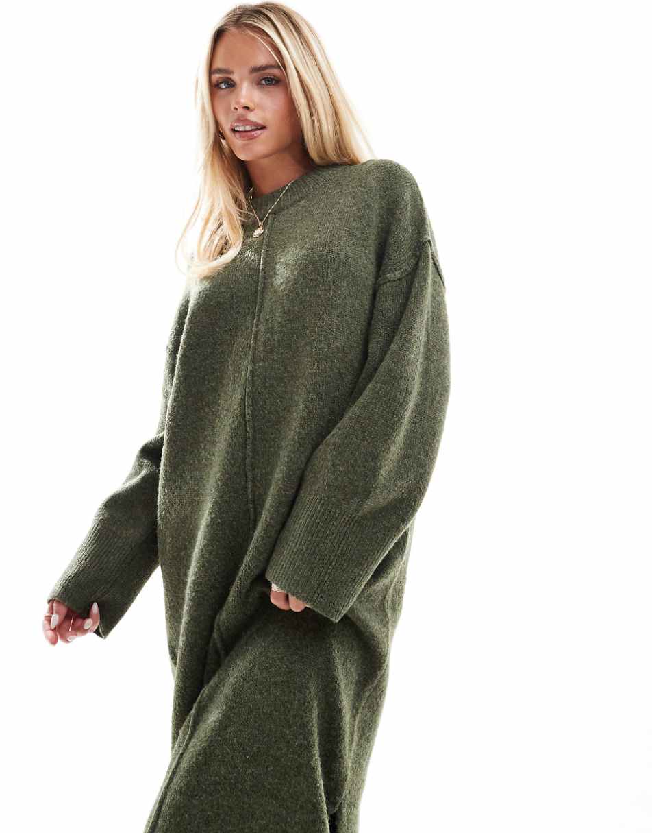 ASOS DESIGN Petite seam front midaxi dress in khaki