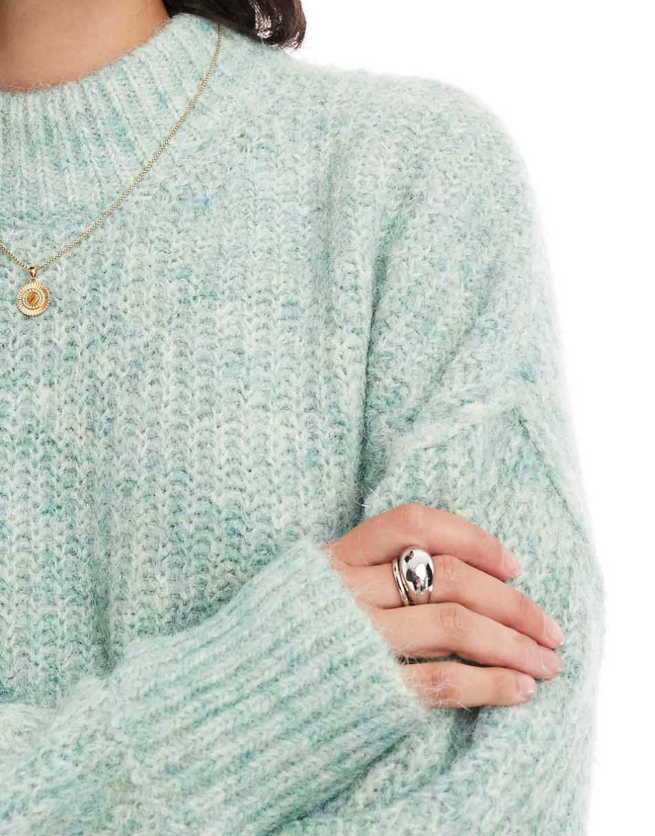 ASOS DESIGN rolled edge twist yarn sweater in green