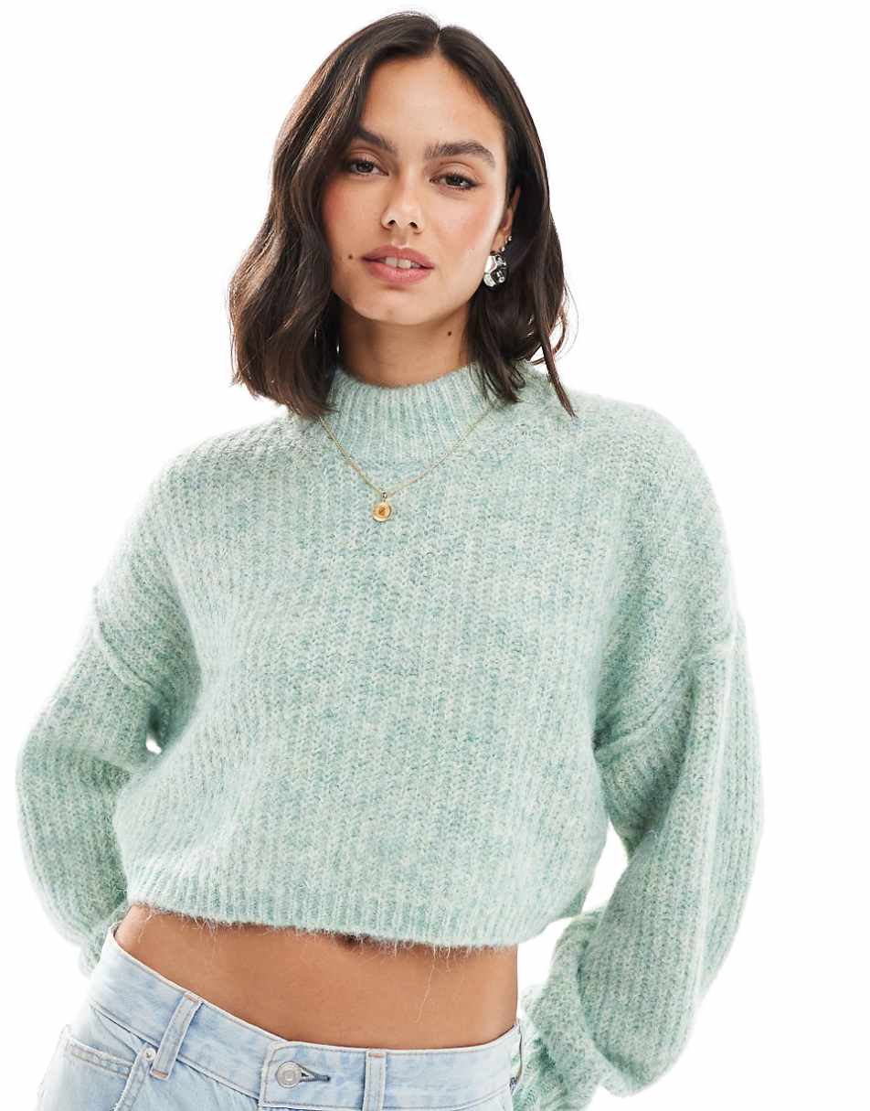 ASOS DESIGN rolled edge twist yarn sweater in green