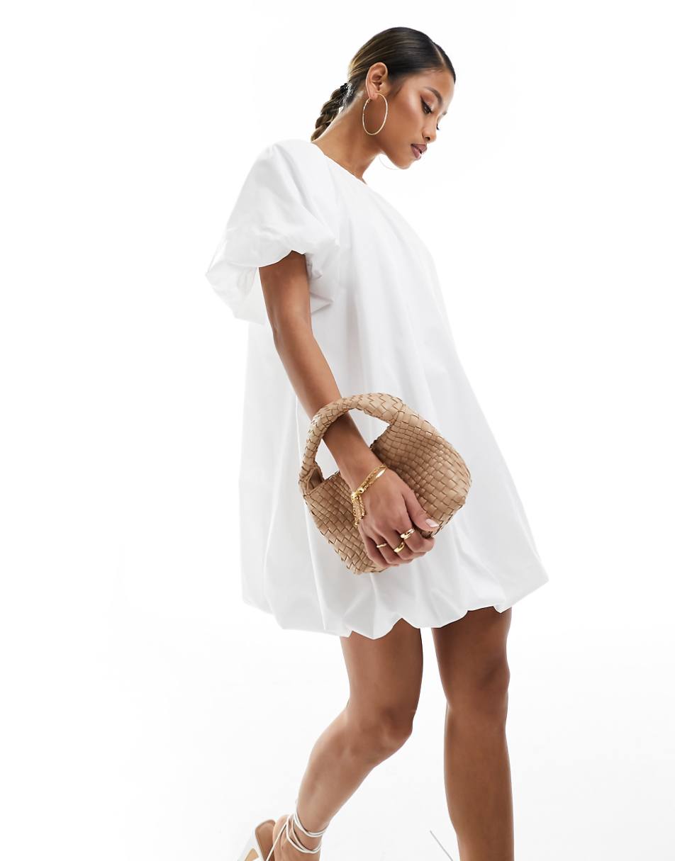 ASOS DESIGN puffball smock mini dress in white