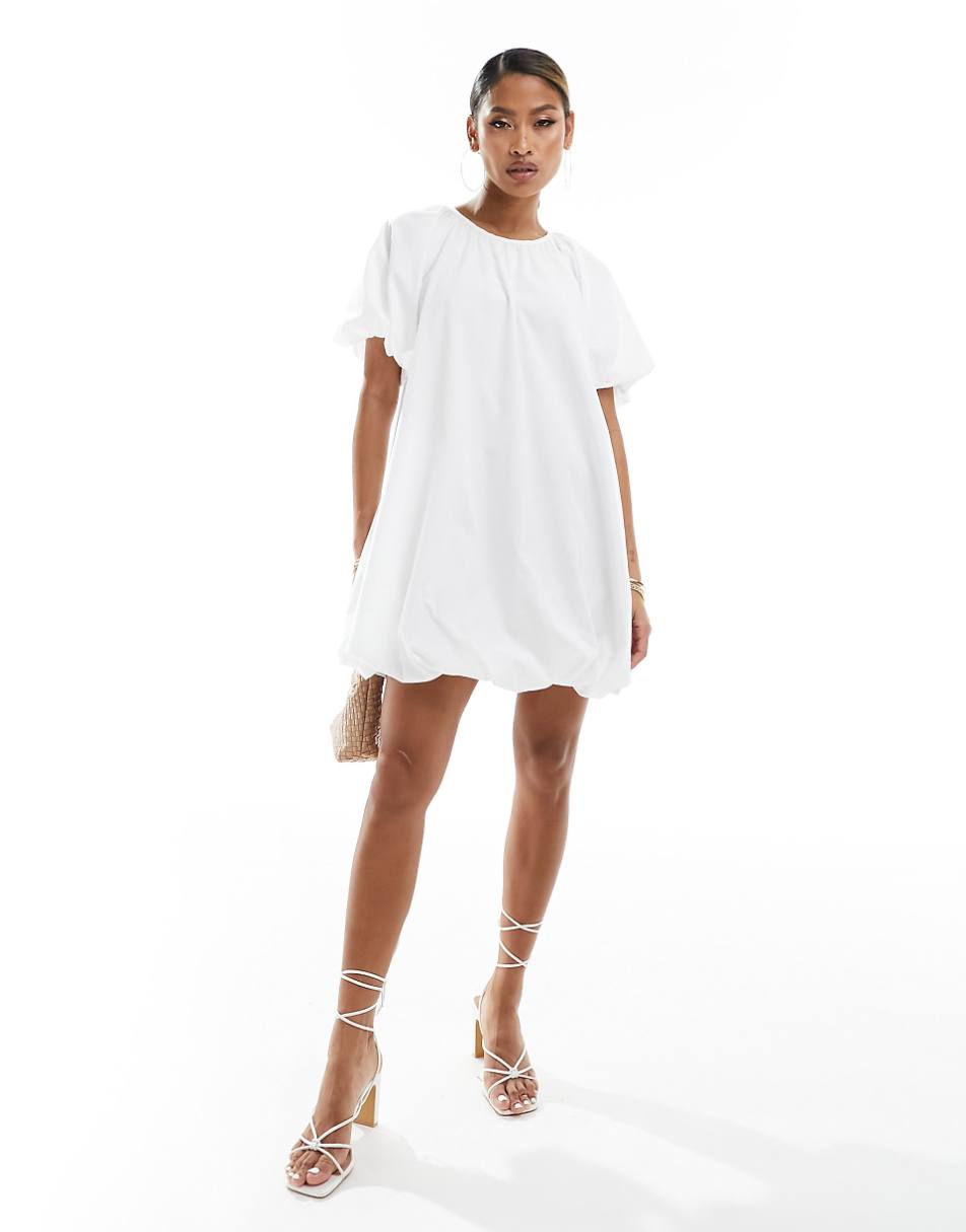 ASOS DESIGN puffball smock mini dress in white