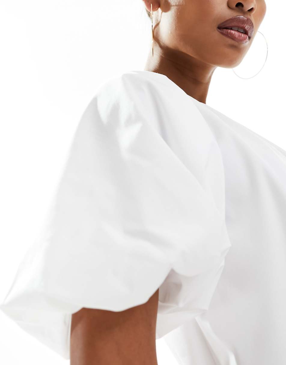 ASOS DESIGN puffball smock mini dress in white