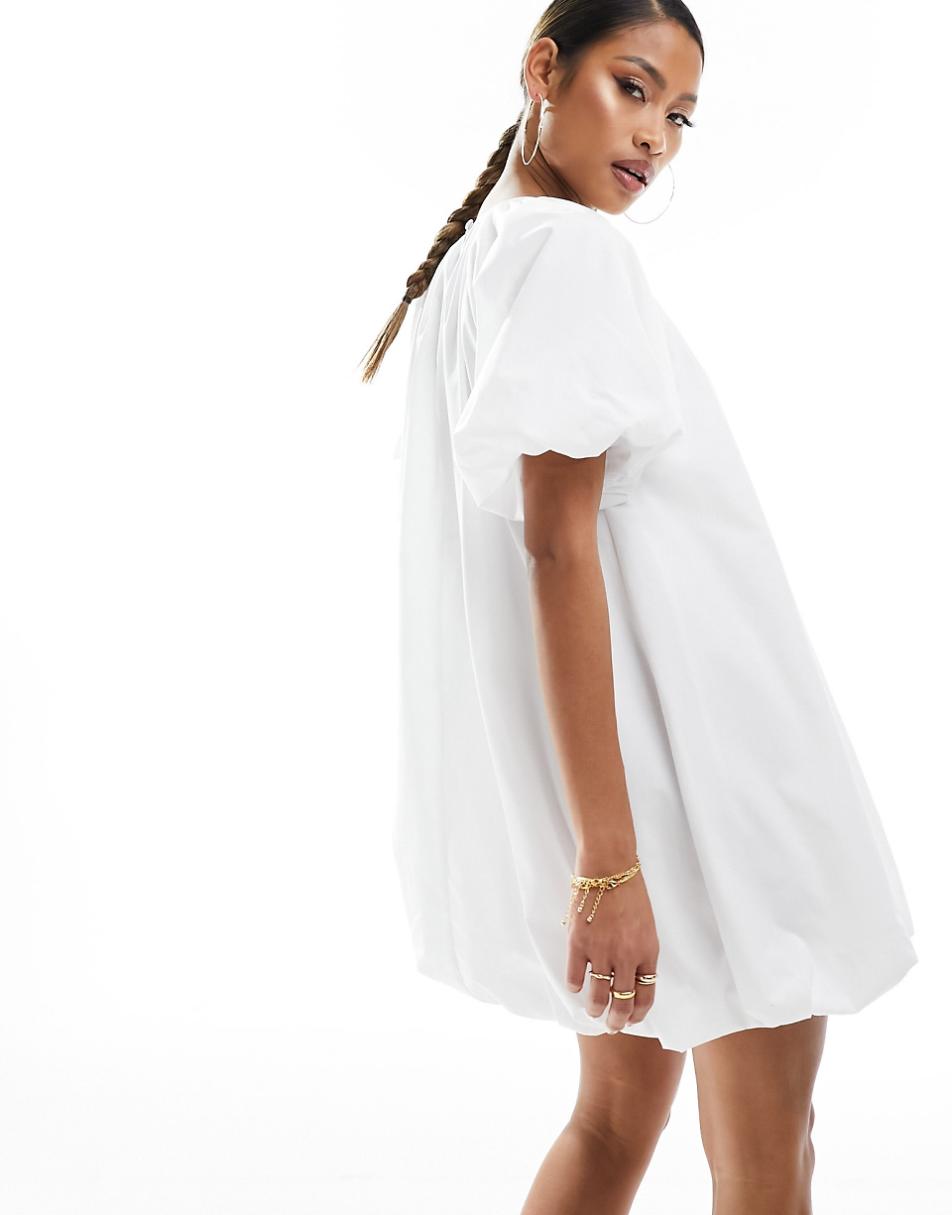 ASOS DESIGN puffball smock mini dress in white