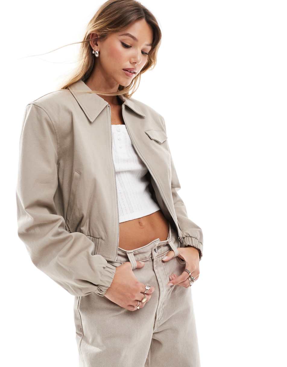 ASOS DESIGN tailored top collar bomber jacket with pocket detail in oatmeal