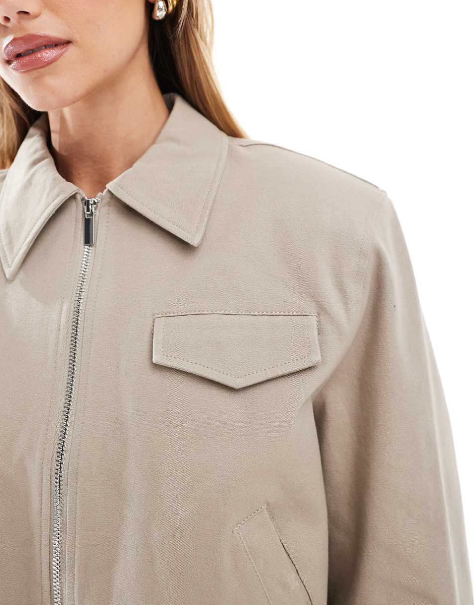 ASOS DESIGN tailored top collar bomber jacket with pocket detail in oatmeal