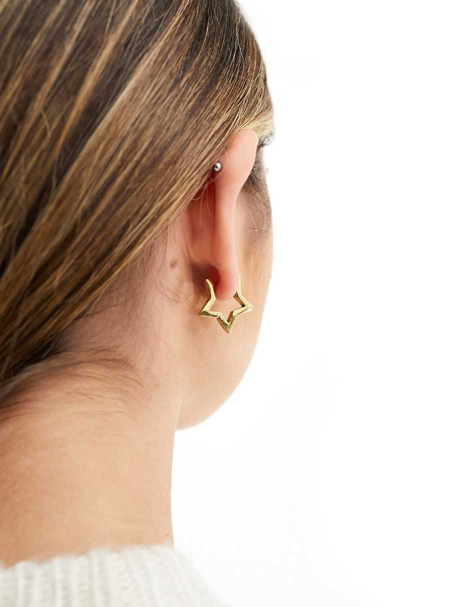 ASOS DESIGN waterproof stainless steel hoop earrings with star design in gold tone