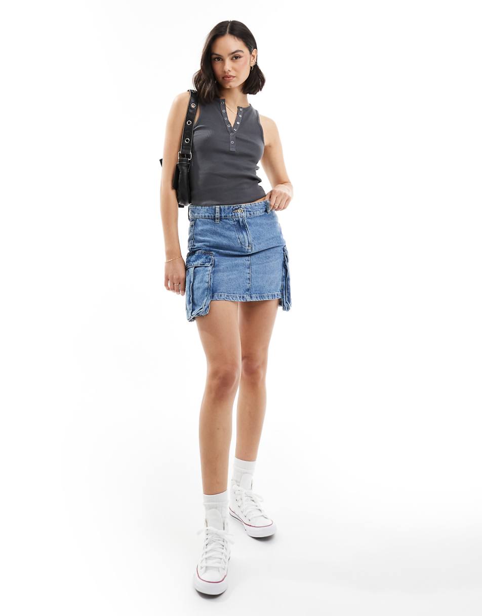 Miss Selfridge sleeveless snap top in charcoal