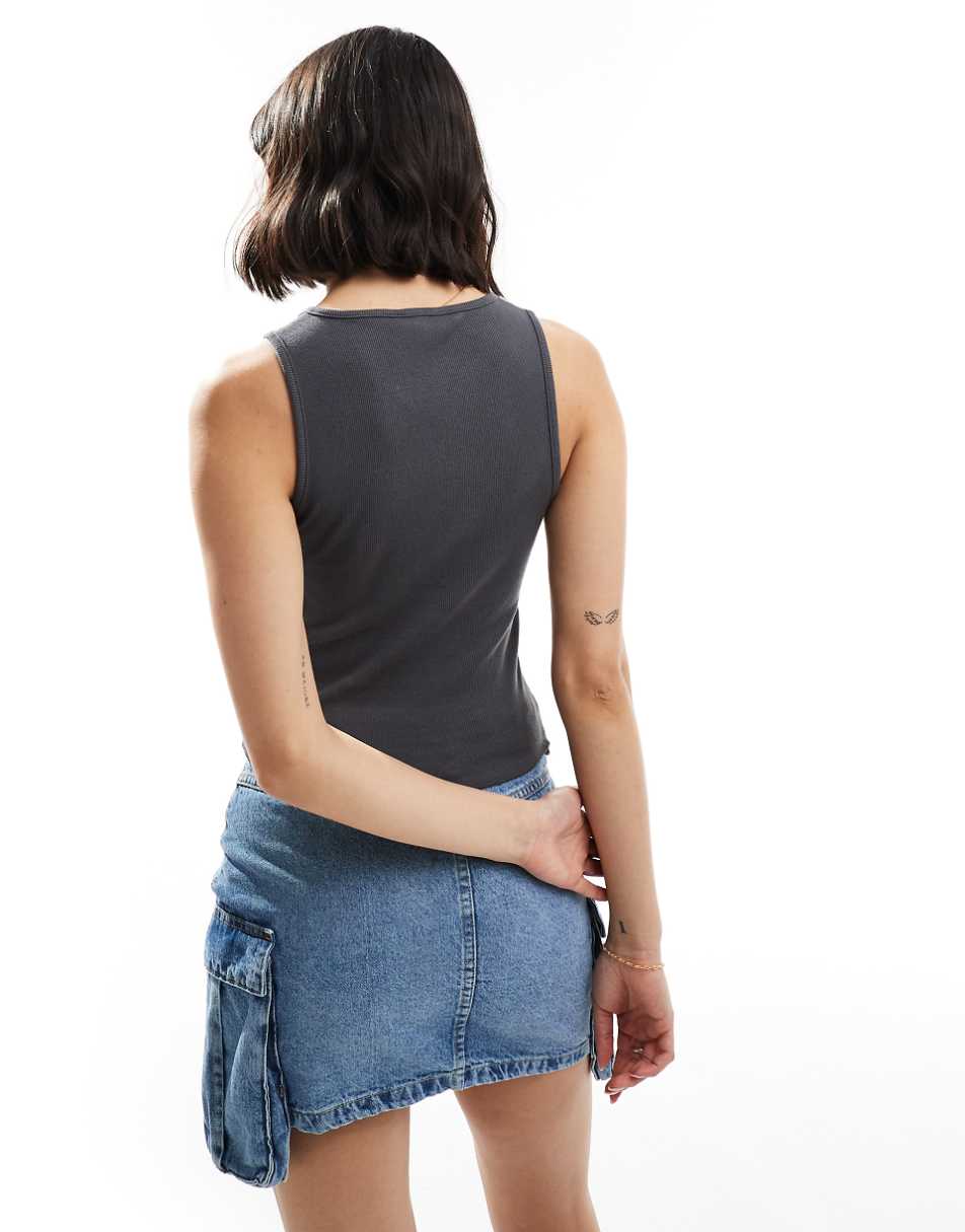 Miss Selfridge sleeveless snap top in charcoal