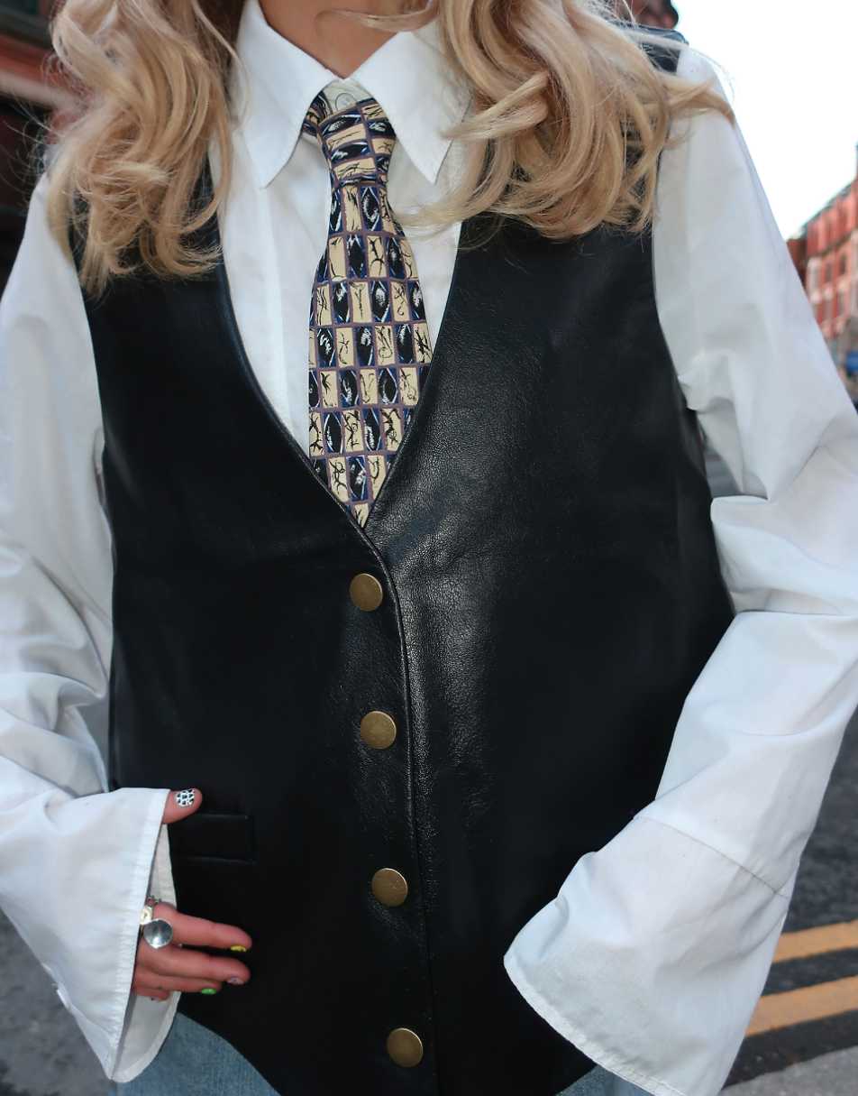 Labelrail x Daisy Birchall distressed faux leather vest in black