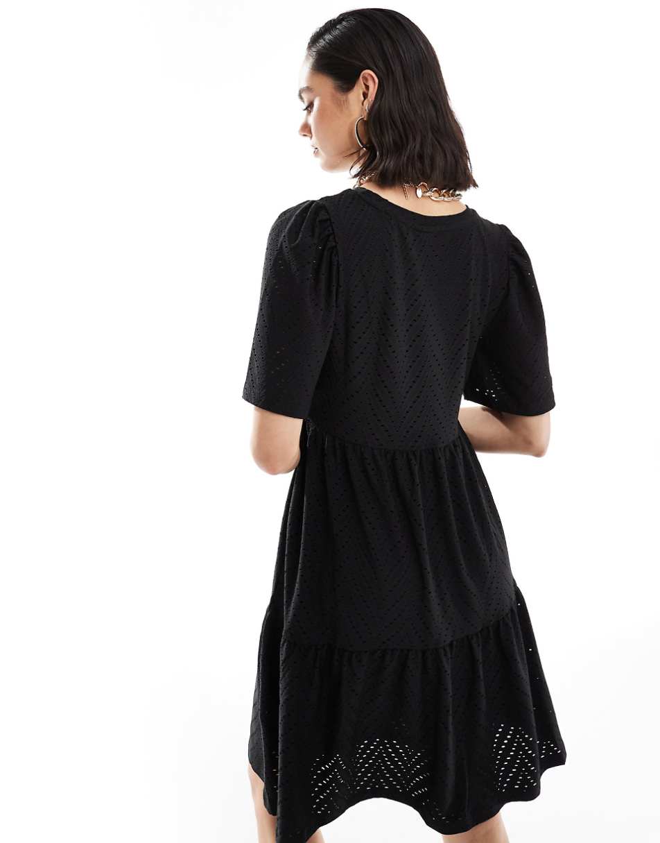 JDY tiered eyelet midi dress in black