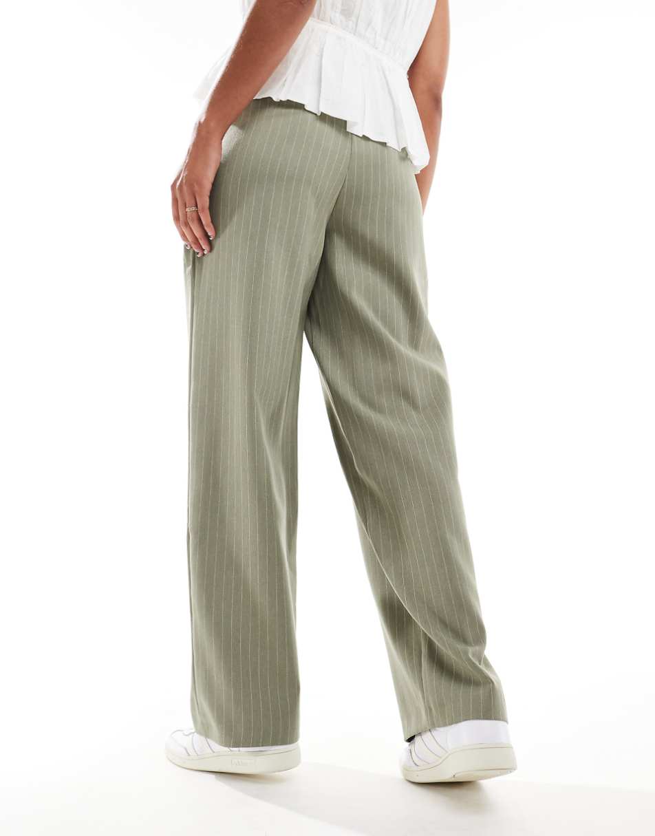 Miss Selfridge wide leg tailored pants in khaki pinstripe