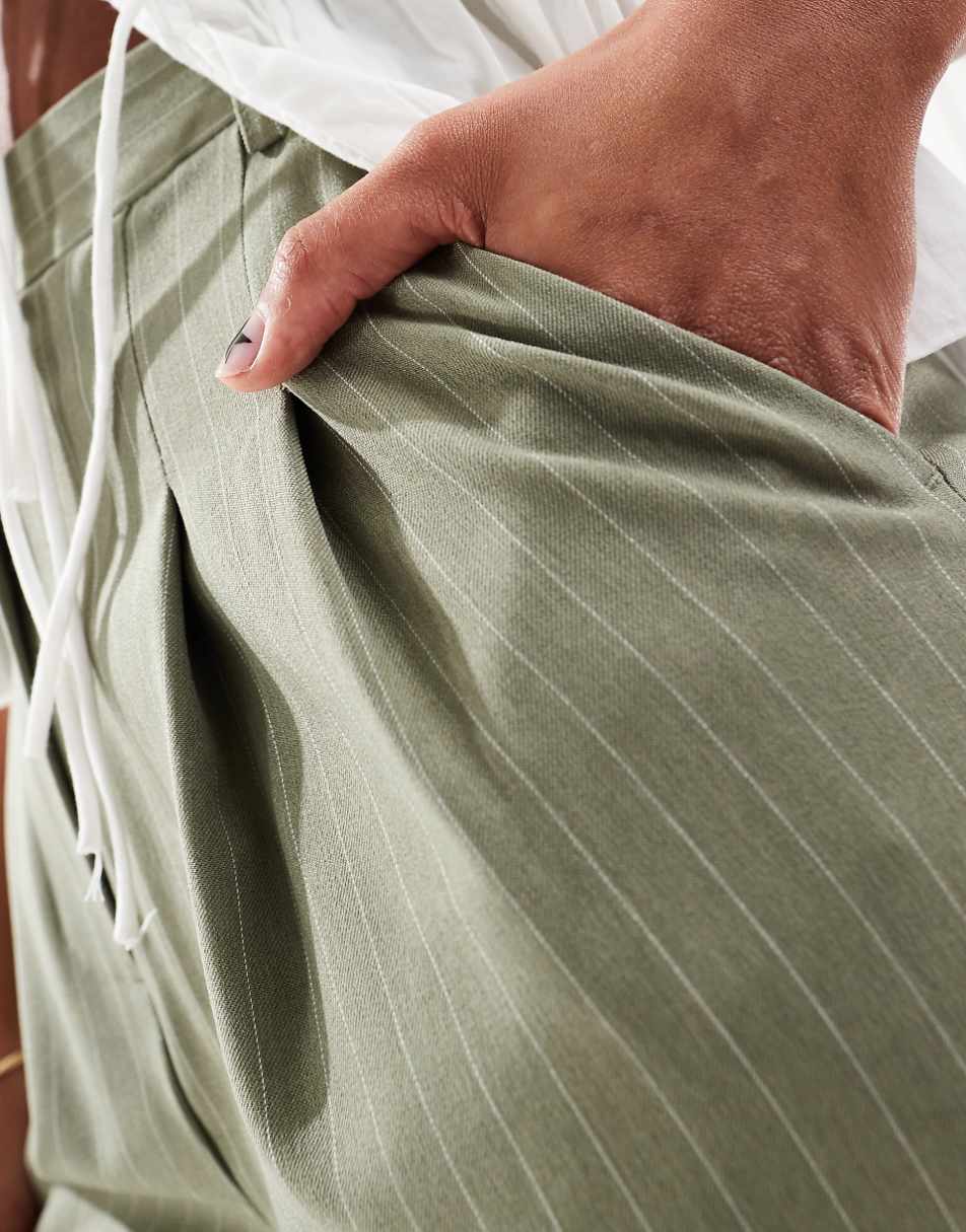 Miss Selfridge wide leg tailored pants in khaki pinstripe