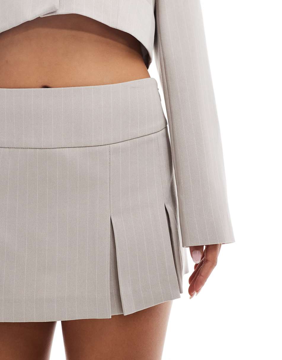 Miss Selfridge tailored mini pleated skort in stone pinstripe