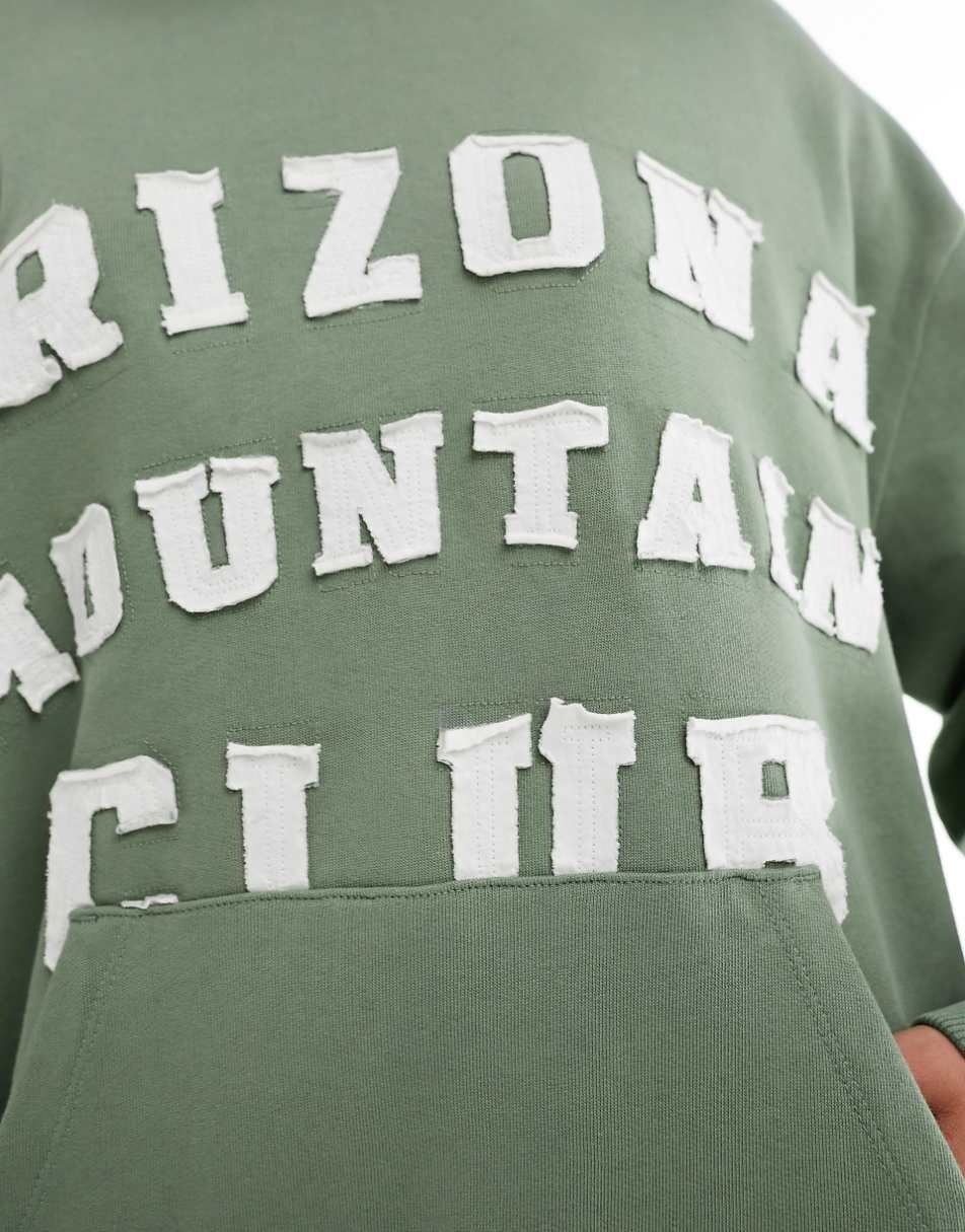 ASOS DESIGN oversized hoodie with arizona mountain club applique graphic in khaki