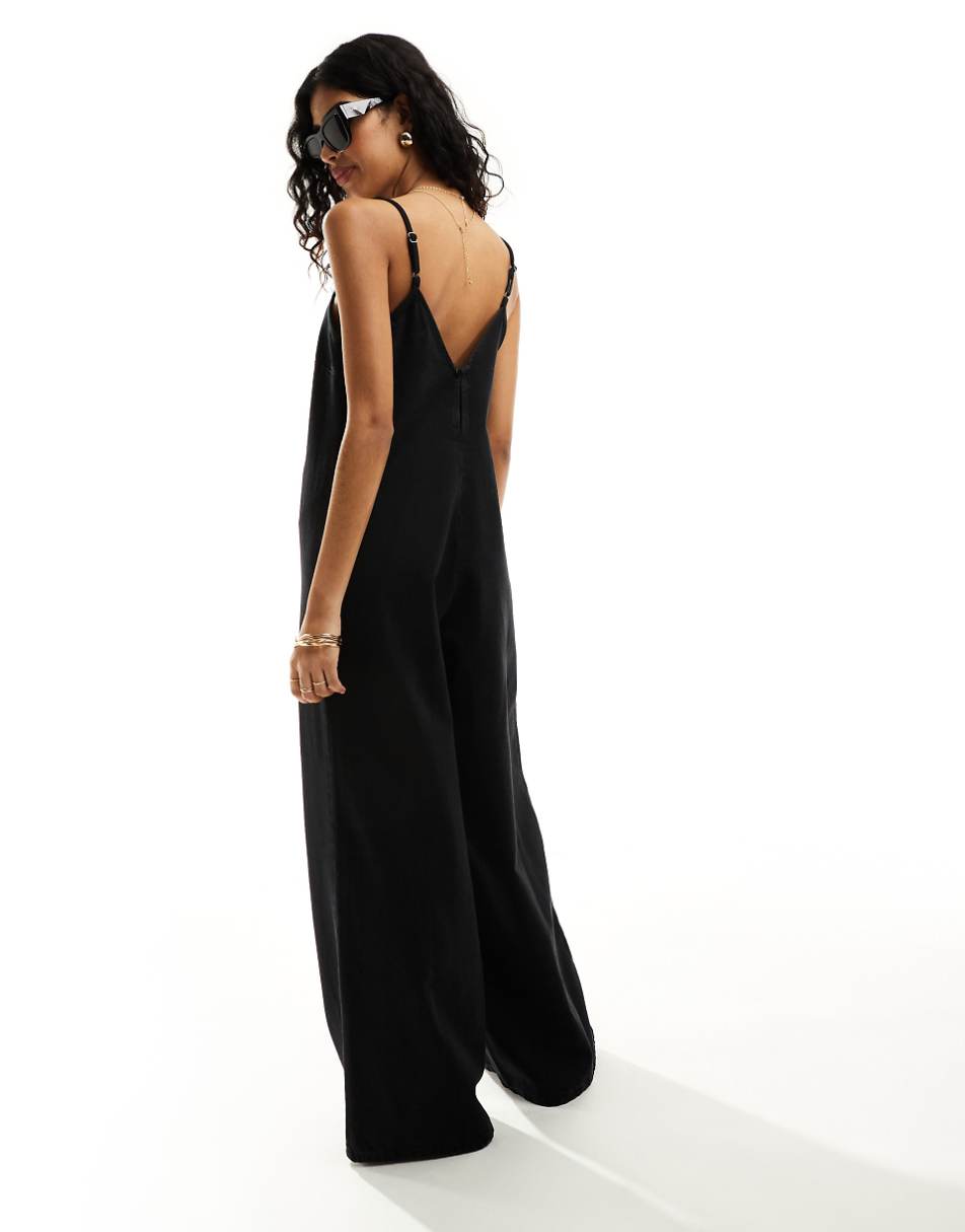 ASOS DESIGN soft denim jumpsuit in black