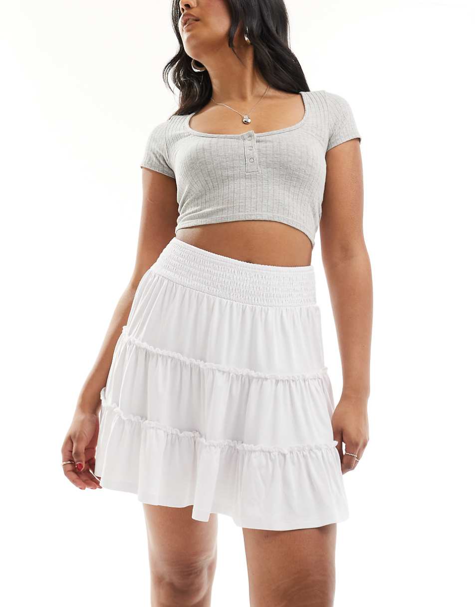 ASOS DESIGN shirred waist rara skirt in white