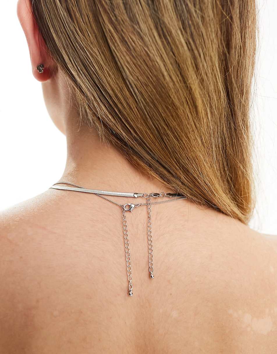 ASOS DESIGN pack of 2 necklaces with snake chain and molten pendant in silver tone