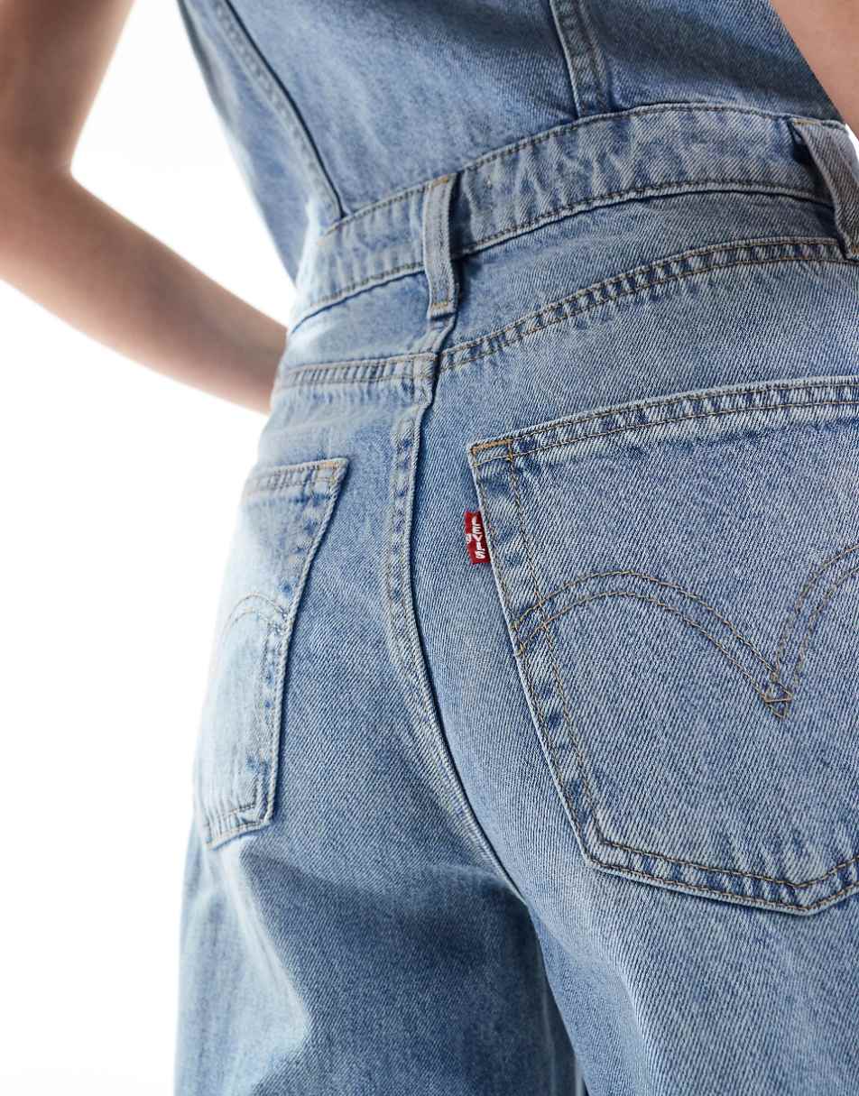 Levi's vest wide leg denim jumpsuit in mid blue