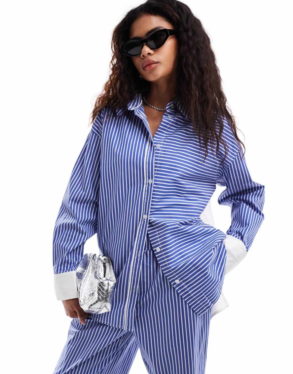 Emory Park stripe oversized shirt in blue - part of a set