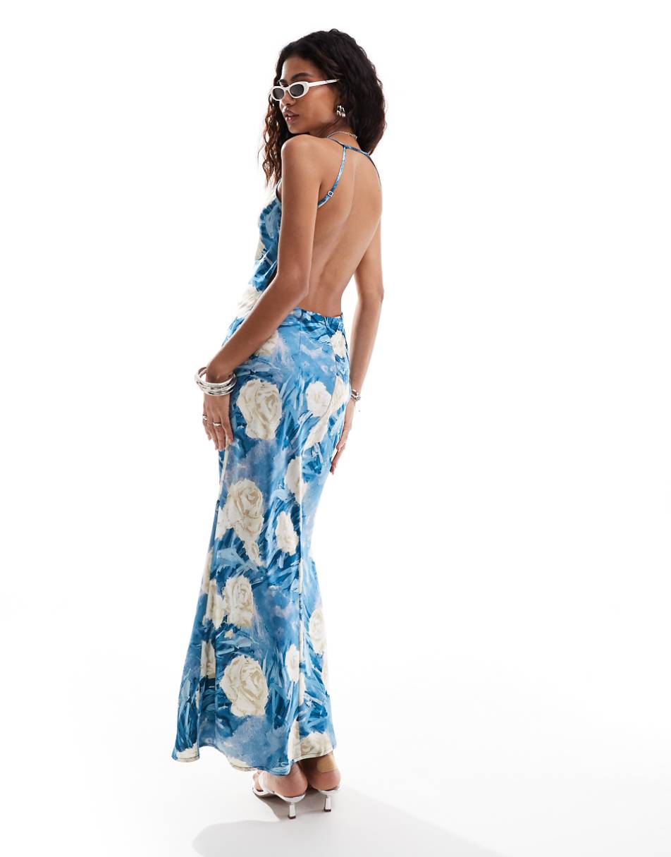 Emory Park bloom cowl neck satin maxi dress in teal blue