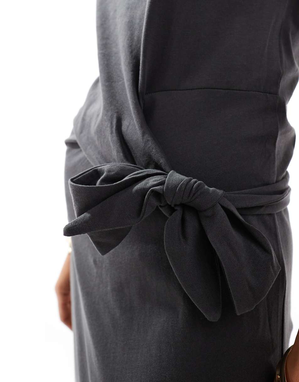 JDY sleeveless knot midi dress in black