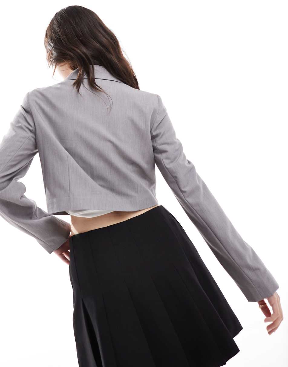 Miss Selfridge relaxed cropped blazer in gray