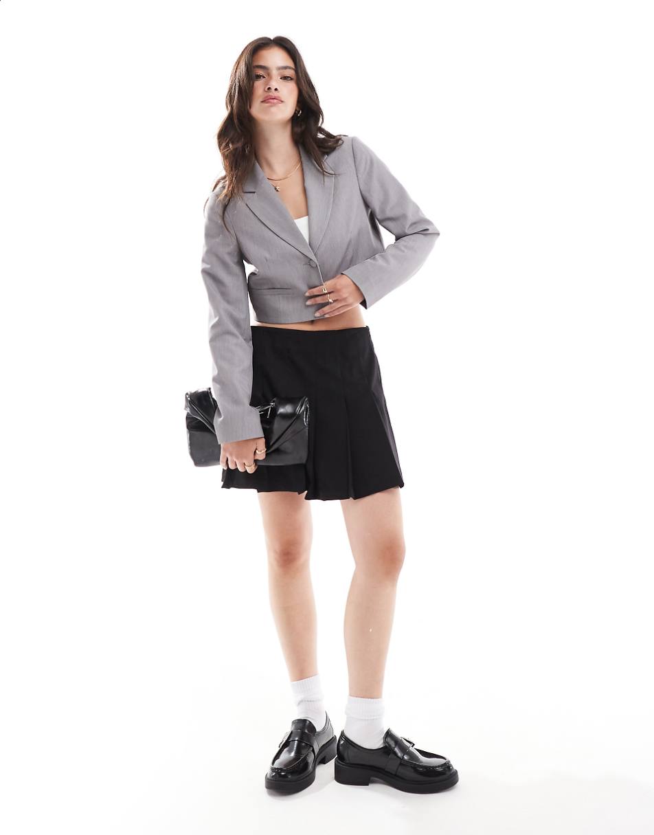 Miss Selfridge relaxed cropped blazer in gray