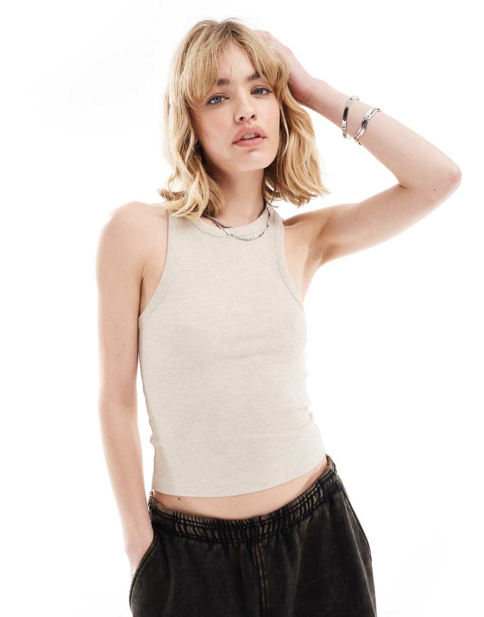 COLLUSION ribbed tank top in oatmeal heather