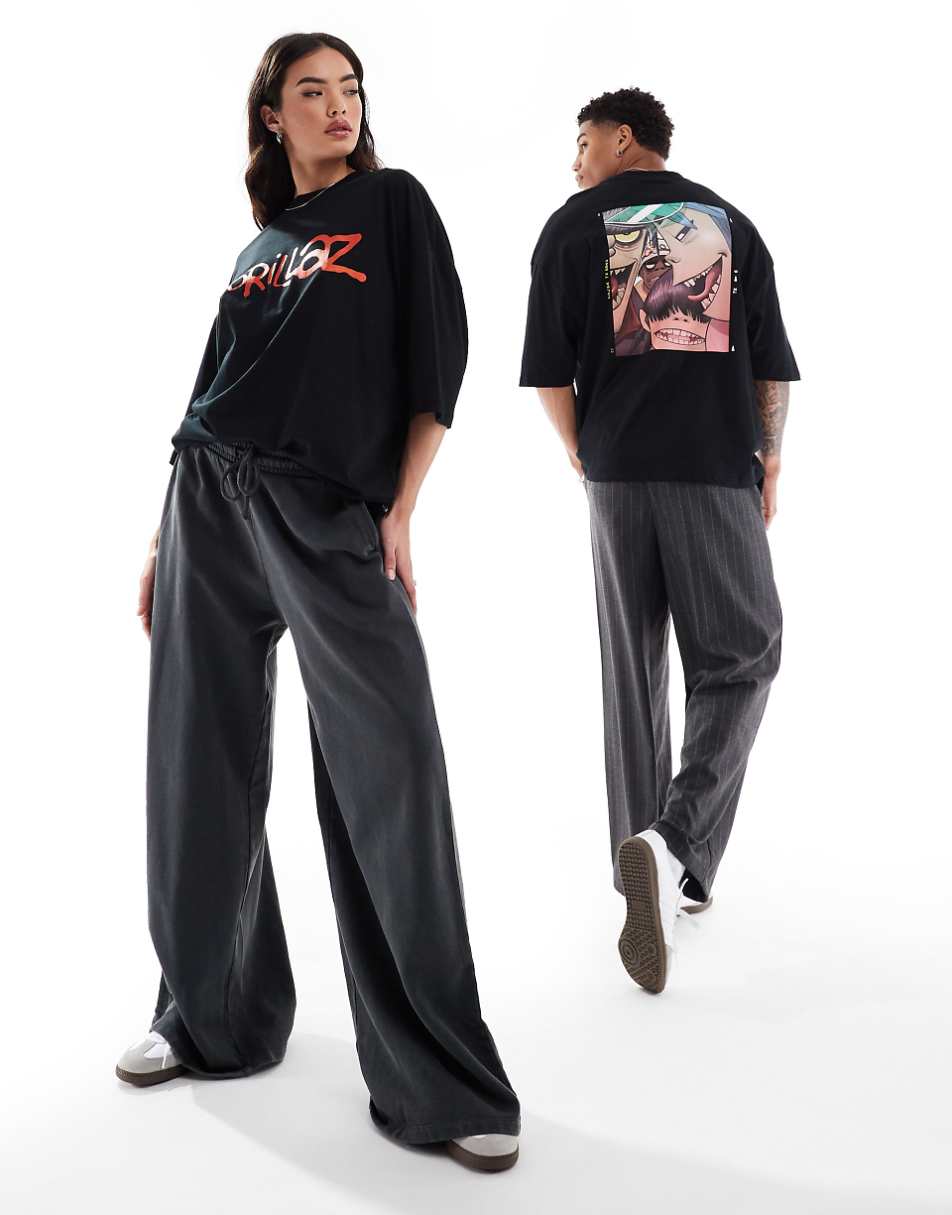 ASOS DESIGN unisex oversized license band t-shirt with Gorillaz prints in black