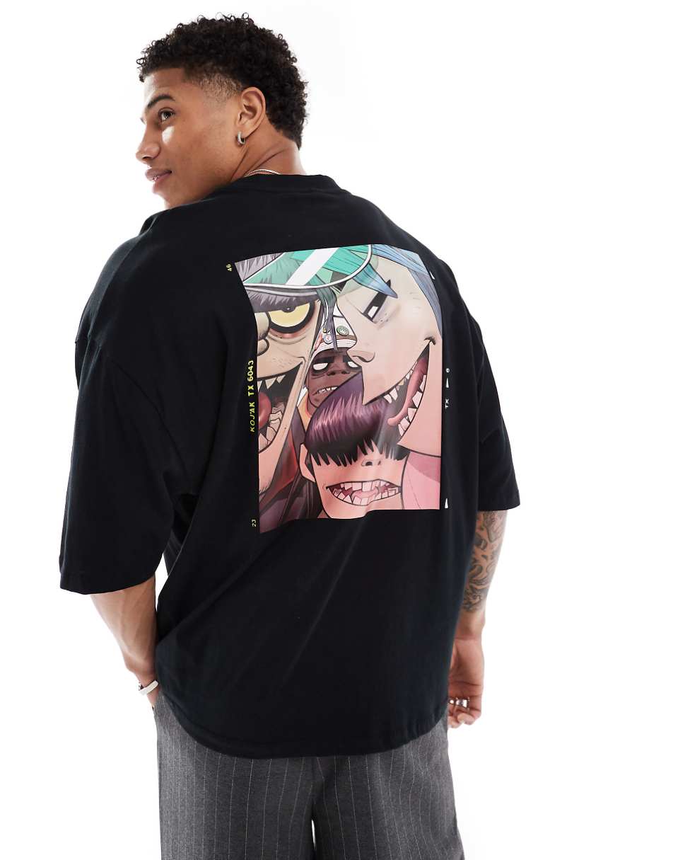 ASOS DESIGN unisex oversized license band t-shirt with Gorillaz prints in black