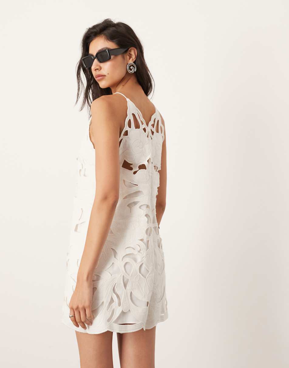 ASOS EDITION floral cut work halterneck mini dress in white