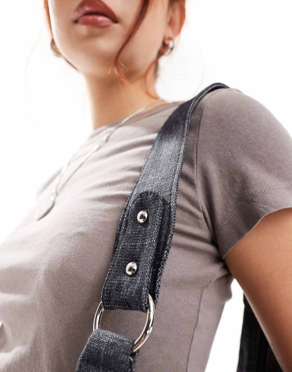 Glamorous washed denim shoulder crescent tote bag in black