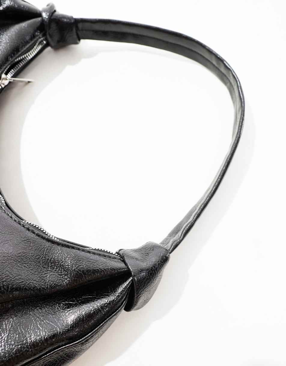 Glamorous knotted oversized shoulder bag in black patent