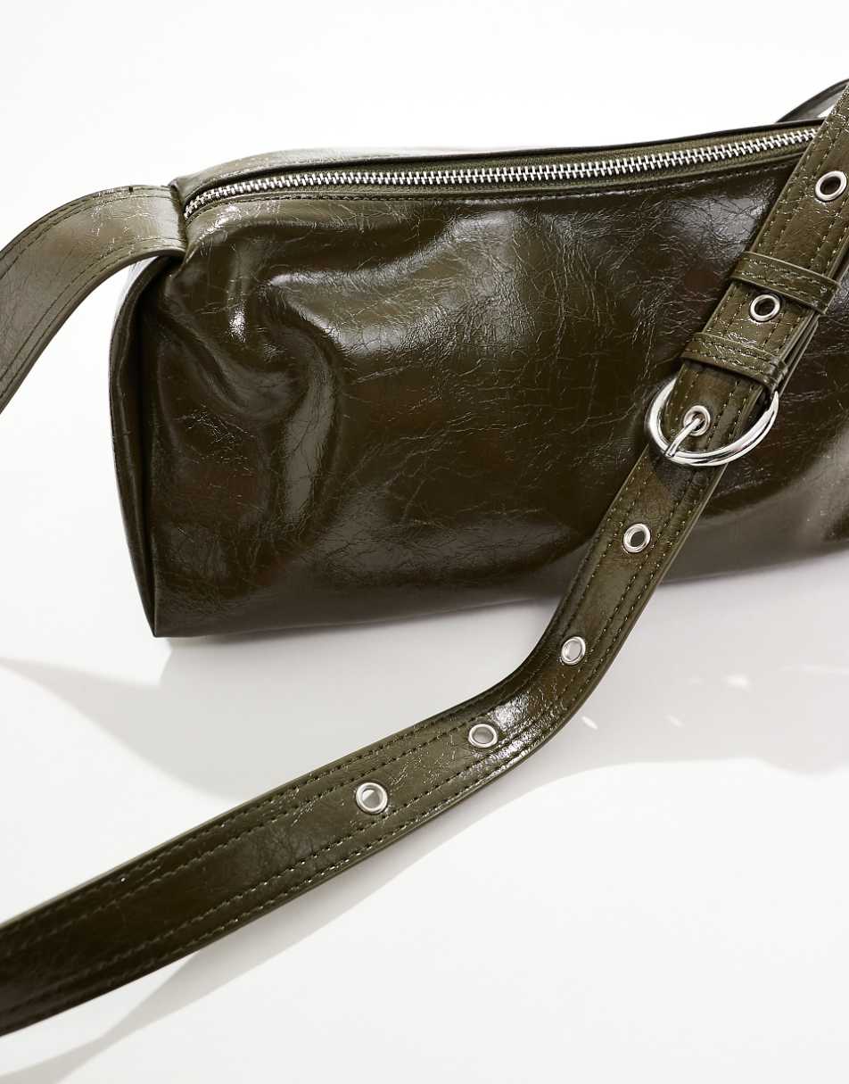 Glamorous buckle strap shoulder bag in dark green